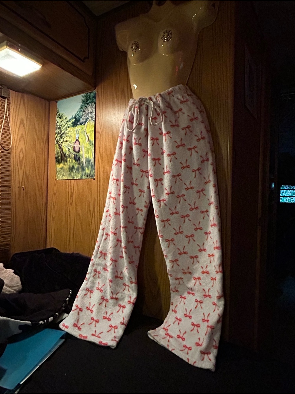 Born White Pajama Pants with Red Bow Print